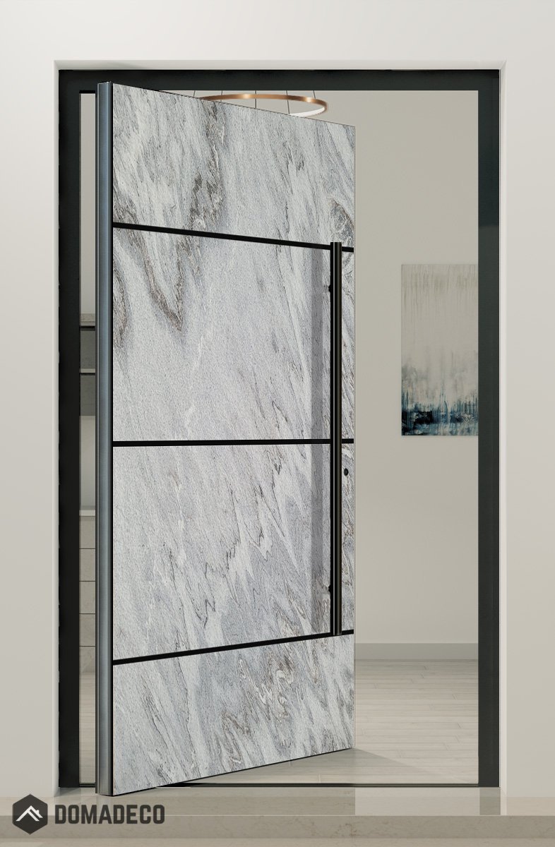 PIVOT V42 - aluminum front door pivot with stone texture Domadeco