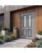 Moderne, graue Aluminium-Haustür mit Glas