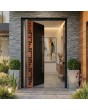 Black aluminum pivot door covered copper sheet with cut-out squares
