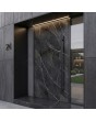 Aluminum hinged door covered with Calacatta Black sintered quartz