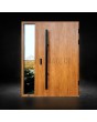 Golden oak contemporary pre-hung exterior steel door