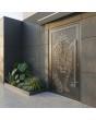 Anthracite glass entry aluminium door with with tiger motif in decorative panel