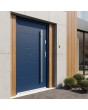 Blue contemporary steel front door with ribs