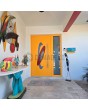 Aluminum LIM hinged door with right sidelight (view from the outside) 