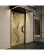 Aluminium hinged door with yellow brass texture of milled metal