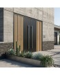 Black aluminum double door with vertical slats made of aluminum profiles