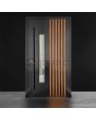 Aluminum entry door with golden oak vertical slats made of aluminum profiles