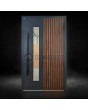 Aluminum entry door with vertical slats made of aluminum profiles