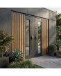 Black aluminium double door with vertical slats and window
