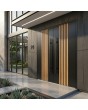 Black aluminum double front door with vertical slats made of aluminum profiles