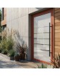 red frosted main door with five transparent stripe