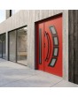 red modern steel front door with side panel