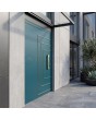 turquoise pivot front door with stripes