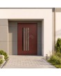 red  front door with vertical glazings