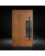 Golden oak  wooden texture front door with black decor