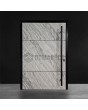 Black aluminum front door pivot with white rock stone texture