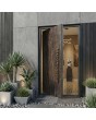 PIVOT V54 - aluminium pivot door covered with Noir Desir sintered quartz