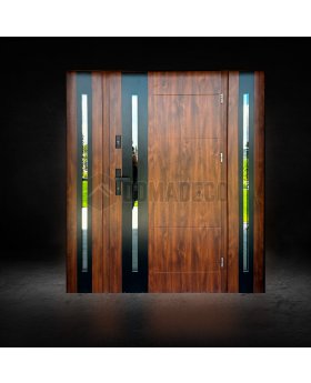 Golden oak solid metal entrance door with two side panels