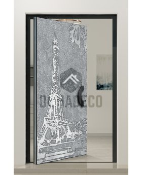 PIVOT Paris - pivot door with Eiffel Tower texture of milled metal