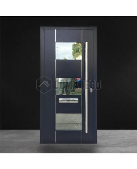 Anthracite thermally insulated modern aluminum entry door with glass