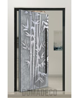 Pivot door with Eiffel Tower texture of milled metal