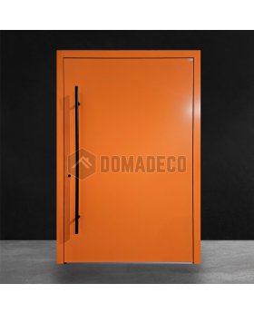 Orange smooth aluminium pivot front door