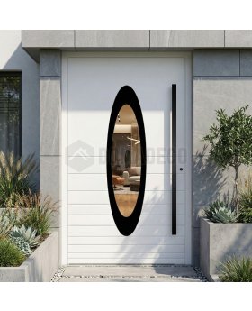 white secure modern aluminum front doors with oval glass