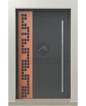 PIVOT C27 - aluminum pivot door covered copper sheet with cut-out squares