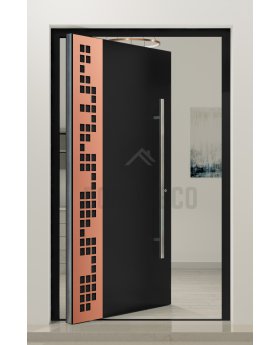 PIVOT C27 - aluminum pivot door covered copper sheet with cut-out squares