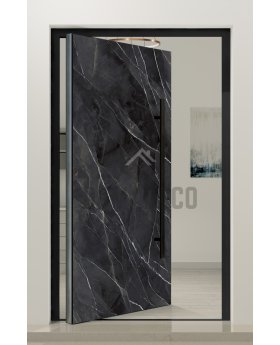 PIVOT Calacatta - aluminum pivot door covered with Calacatta Black sintered quartz