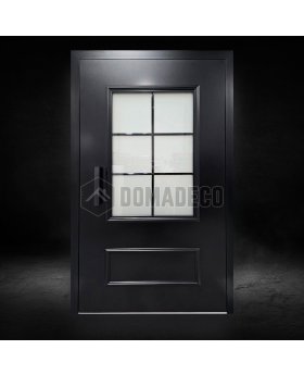 Black traditional aluminium pivot door with window with muntins
