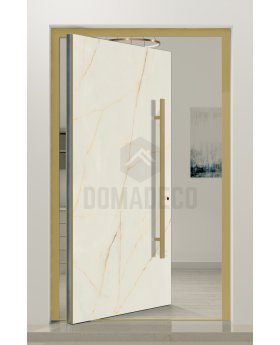 PIVOT Cristallo - aluminium pivot door covered with Cristallo sintered quartz