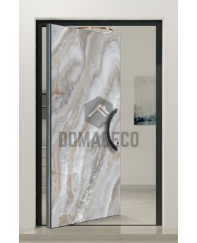 PIVOT Grigio - aluminium pivot door covered with grigio sintered quartz