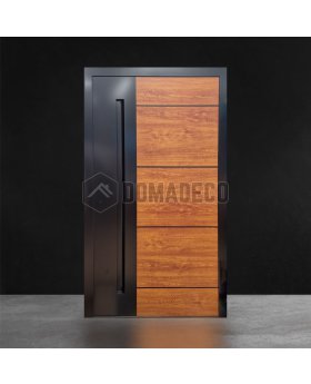 Anthracite aluminum front door with wooden decor