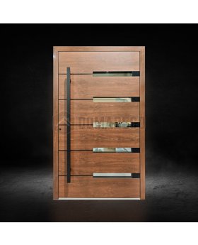 Golden oak aluminium single front door