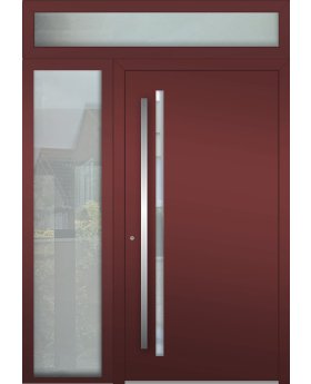 Aluminum LIM hinged door with left and top sidelight (view from the outside)