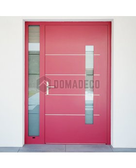 Red Aluminum Hinged LIM front door with left sidelight