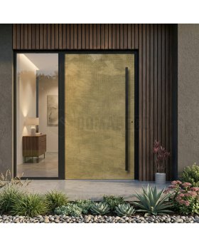 Black Aluminum front door coated with golden liquid metal