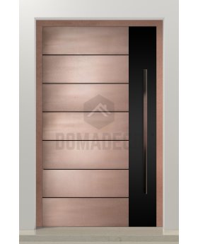 aluminium pivot door with copper texture of milled metal