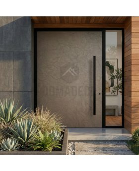 Aluminium front door coated with brown liquid metal