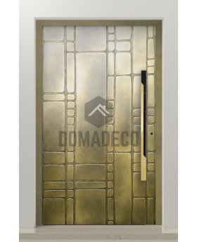 PIVOT M18 - aluminum pivot door with yellow brass texture of milled metal
