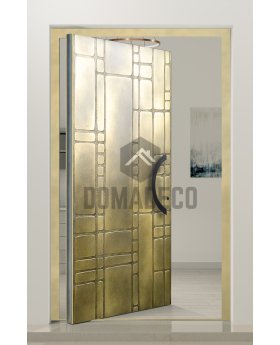 PIVOT M18 - aluminum pivot door with yellow brass texture of milled metal
