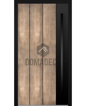 Aluminum hinged entry door with nickel gold texture of milled metal