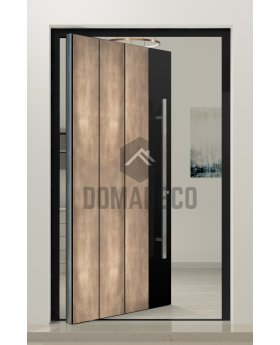 Aluminum pivot entry door with nickel gold texture of milled metal