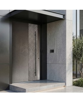 Aluminium hinged door with brown texture of milled metal