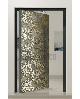 PIVOT M28 - aluminum pivot door with brass texture of milled metal