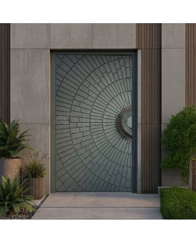 Entry hinged door with zinc liquid metal