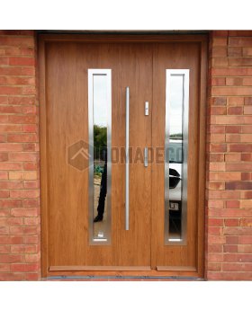 Golden oak metal house front door with side panel