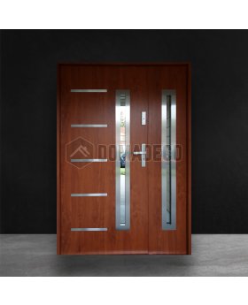 Walnut stainless steel front door with one side panel
