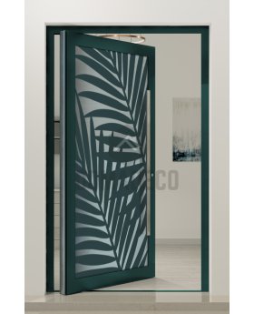 PIVOT G3 - Glass front aluminum pivot door with leaf decorative panel
